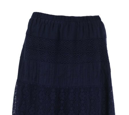 Isaac Mizrahi Live! Pull-On Skirt with Lace Detail