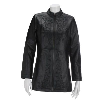 Susan Graver Faux Leather Jacket with Embroidery - A227299