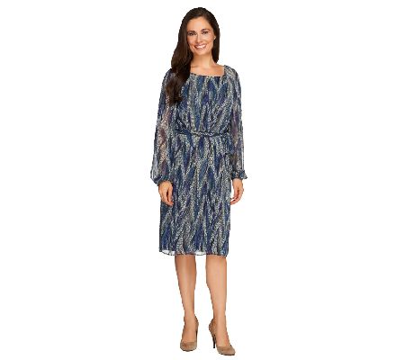 Kelly by Clinton Kelly Feather Print Dress w/Split Sleeve Detail - A228499