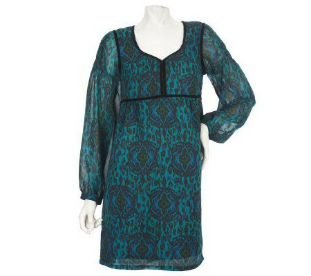 Nicole Richie Collection Ikat Print Tunic with Velvet Trim - A228699