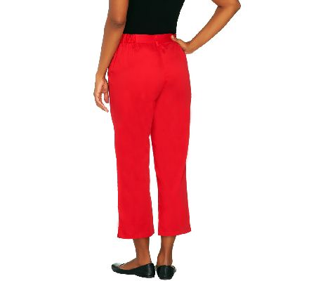 Susan Graver Solid Cotton Sateen Zip Front Crop Pants
