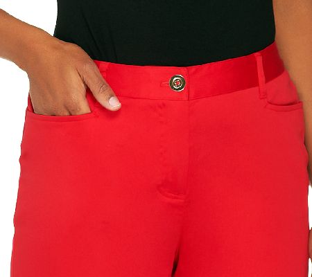 Susan Graver Solid Cotton Sateen Zip Front Crop Pants