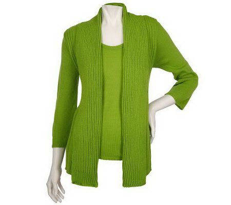As Is Denim & Co. Ribbed Cascade Cardigan and Shell - A235899