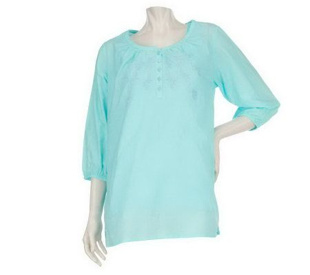 As Is Denim & Co. Peasant Tunic with Embroidery and Tank - A237199