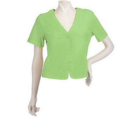 As Is Denim & Co. Essentials Short Sleeve One Button Knit Shrug - A237399