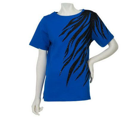 Bob Mackies Asymmetrical Zebra Print & Sequin T-shirt - A2699