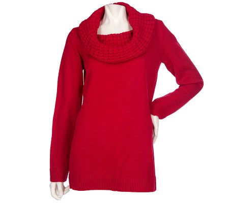 Susan Graver Textured Cowl Neck Tunic Sweater - A82099