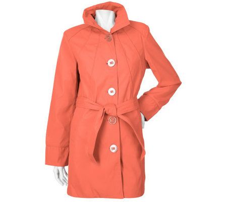 Dennis Basso Funnel Neck Button Front Coat with Belt - A89099
