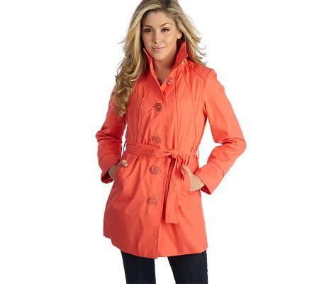 Dennis Basso Funnel Neck Button Front Coat with Belt