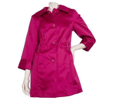 Dennis Basso Satin Jacket w/ Round Collar & Animal Print Lining - A90099