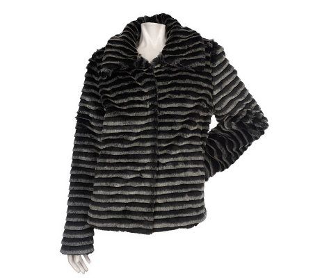 Dennis Basso Faux Mink Horizontal Cut Grooved Coat - A94299