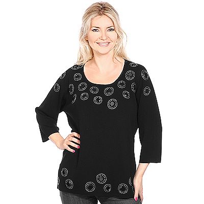 VIA MILANO Pullover 3/4 Arm Rundhalsausschnitt facettierte Schmuck- applikation