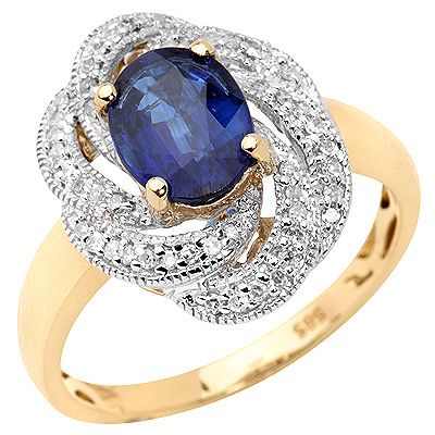 Kyanit aus Nepal Ovalschliff 1,72ct. 51 Diamanten 0,15ct. Ring Gold 585