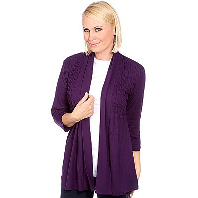 DENIM & CO. Cardigan 3/4 Arm Schalkragen Smok-Details uni