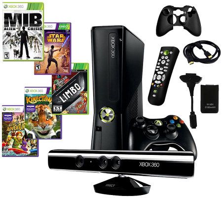 Xbox 360 Slim 4GB Kinect Bundle with 5 Games and Accessories - E264138