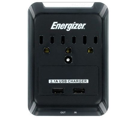 Energizer 3-Outlet Wall Tap   2 USB Ports - E266868