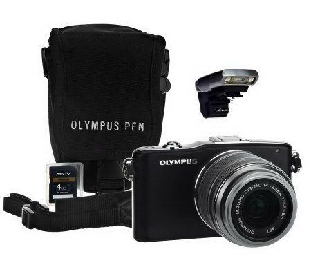 Olympus E-PM1 12.3MP Interchangeable Lens Camera w/ Accessories - E223295