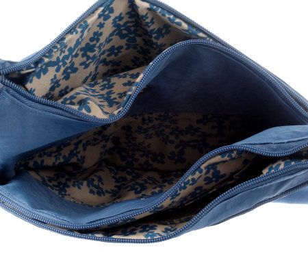 Travelon Crinkle Nylon 3 Compartment Shoulder Bag w/ZipperAccents