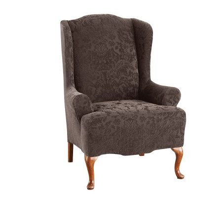 Sure Fit Stretch Jacquard Damask Wing Chair Cover — QVC.com