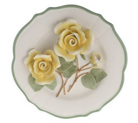 Handpainted Embossed Floral Ceramic Plate with Ribbon by Valerie - H14321