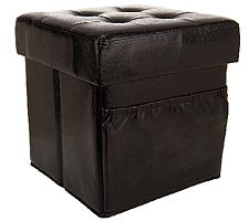 Faux Leather Tufted Ottoman w Side Pocket and Printed Tray by Valerie