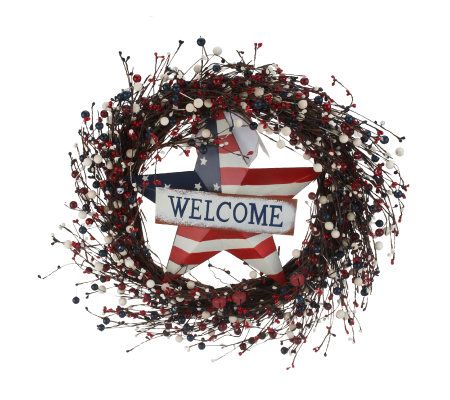 Americana Red,White &Blue Berry Wreath with Metal Star by Valerie - H194792