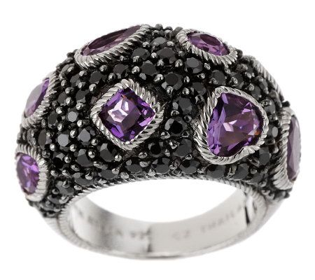 Judith Ripka Amethyst and Pave Black Diamonique Dome Ring - J264802