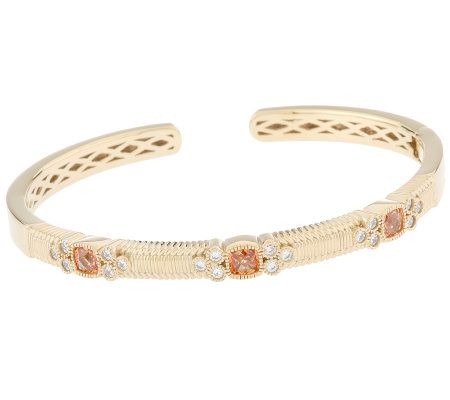 Diamonique 18K Gold Clad Simulated Gemstone Hinged Bangle