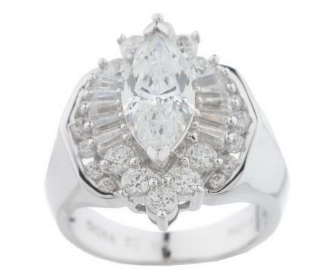 Diamonique Sterling or 14K Gold Clad Marquise Ring - J152521