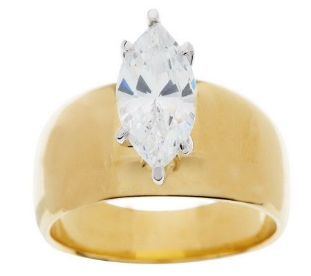 Diamonique Sterling or 14K Gold Clad 2 ct Marquise Wide Band Ring - J152921