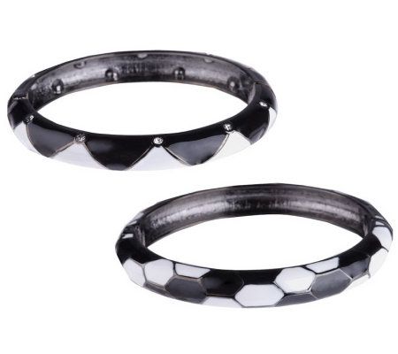 Joan  Rivers Set of 2 Enamel and Crystal Hinged Bangles - J159821
