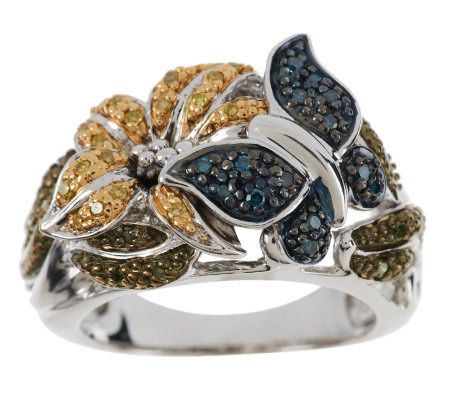 AffinityDiamond 1/4 ct tw Flower and Butterfly Ring, Sterling - J267621