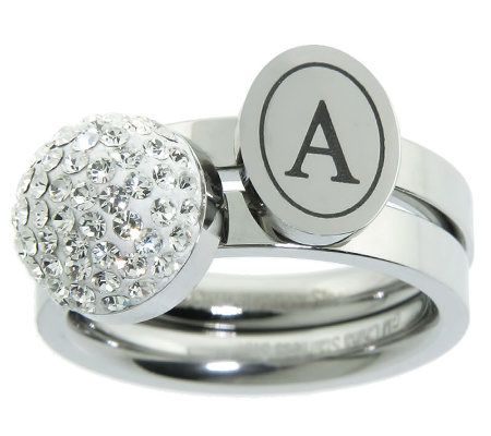 Steel by Design Set of 2 Crystal Initial Stack Rings - J279921