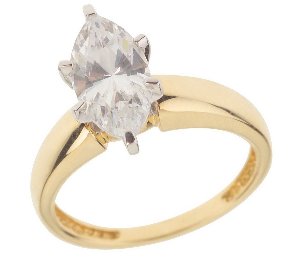 Diamonique 2 ct Marquise Solitaire Ring, 14K Gold