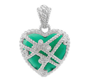 Judith Ripka Sterling Green Chalcedony Heart Enhancer with Diamonique