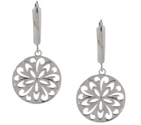EternaGold Flower Design Lever Back Earrings 14K White Gold