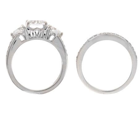 Epiphany Diamonique 2.95 ct tw 100-Facet 2-pc. Bridal Ring Set