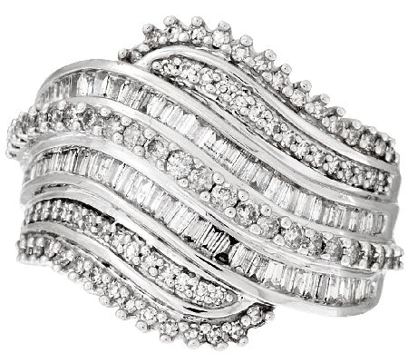 AffinityDiamond 1.00 ct tw Round and Baguette Wave Ring, 14K Gold