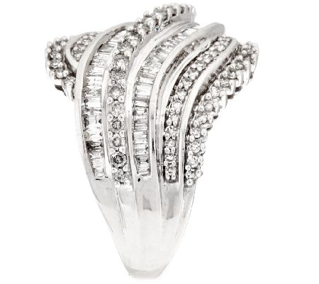 AffinityDiamond 1.00 ct tw Round and Baguette Wave Ring, 14K Gold