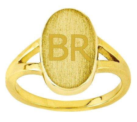 Personalized Satin Oval Signet Ring, 14K Gold - J310954