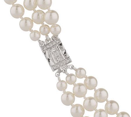 Jacqueline Kennedy Classic Triple Strand Simulated Pearl Necklace