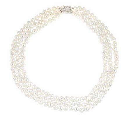 Jacqueline Kennedy Classic Triple Strand Simulated Pearl Necklace