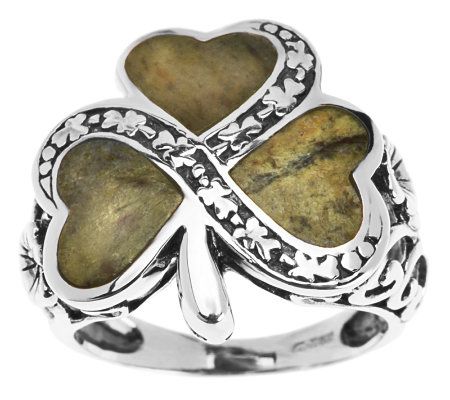 Sterling Silver Connemara Marble Shamrock Ring