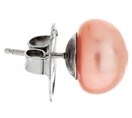 Honora Sterling Cultured Pearl 11.0mm Button Stud Earrings