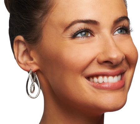 Sterling Polished and Diamond Cut Twist Hoop Earrings