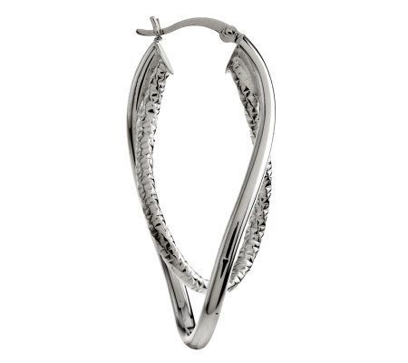 Sterling Polished and Diamond Cut Twist Hoop Earrings