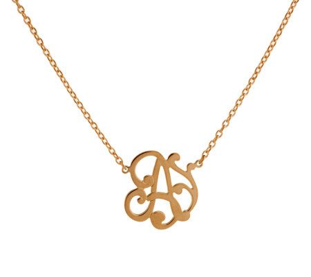 14K Rose Gold Plated Sterling Scroll Initial 18 Necklace - J280896