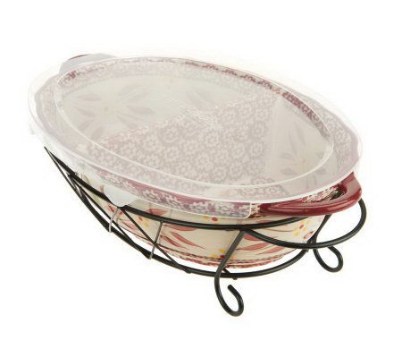 Temp-tations Old World Large Split Oval Baker with Wire Rack - K36675