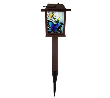 2-in-1 Stained Glass Solar Lantern with Removable Stake - M29357
