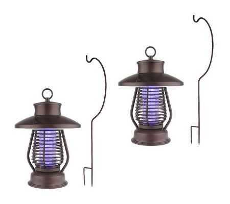Westinghouse Set of 2 Solar Bug Zapper Lanterns with Shepherds Hook - M24574